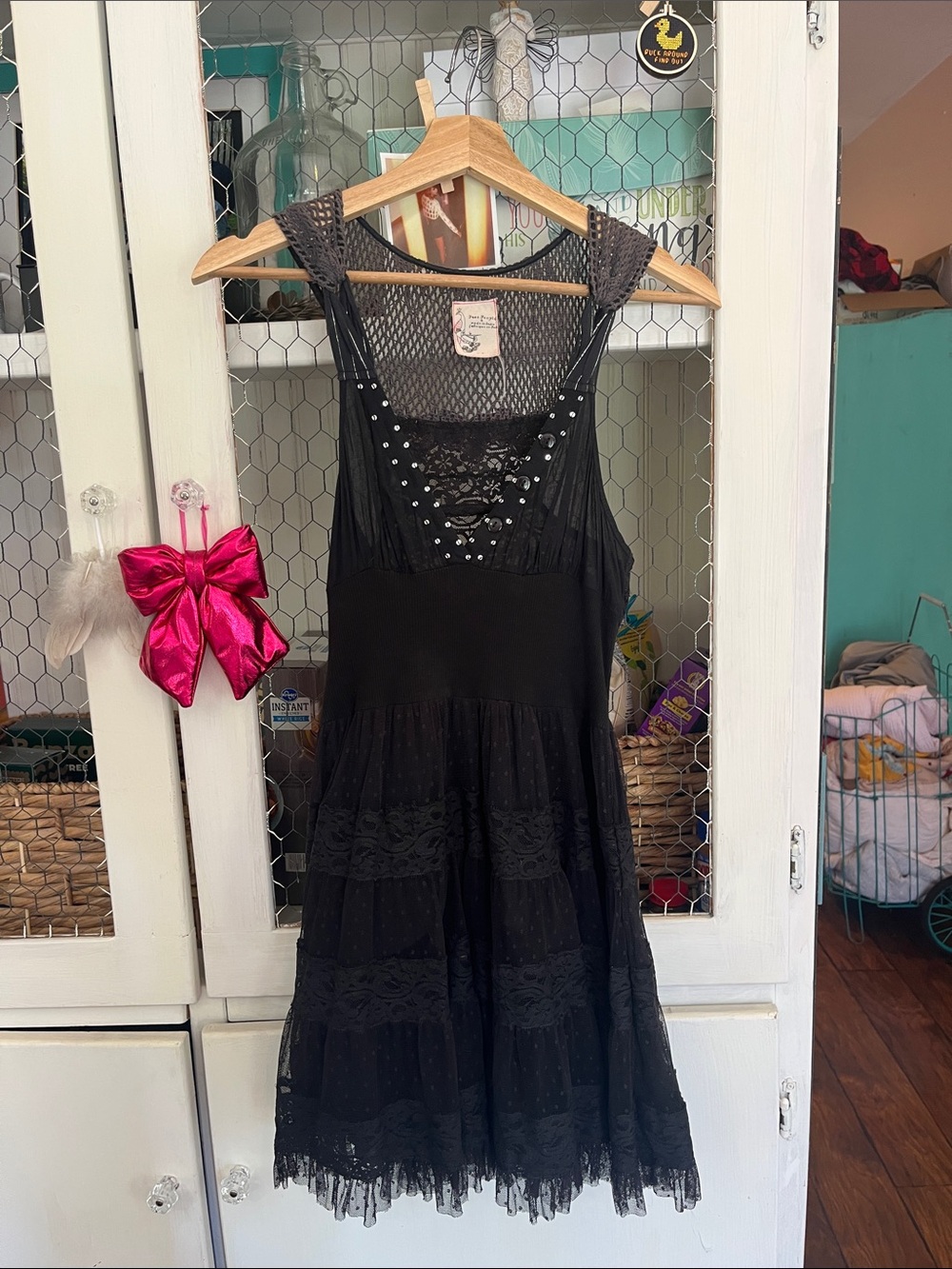 Vintage Free People Black Lace Mini Dress